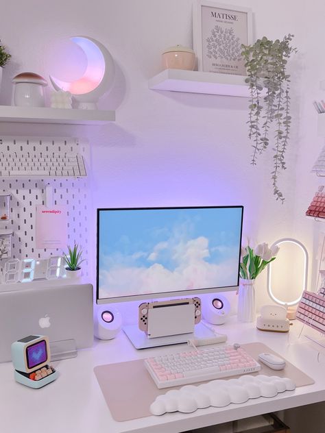 Some small changes to my setup Small Desktop Setup, Clean Girl Gaming Setup, Preppy Gaming Setup, Girly Gamer Setup, Pink Computer Setup, Girly Pc Setup, Girly Desk Setup, Small Pc Setup, 2 Monitor Desk Setup