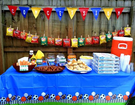 Fun food table at a sports birthday party! See more party planning ideas at CatchMyParty.com! Sports Birthday Party Ideas, Sports Theme Birthday, Sports Birthday Party, Baseball Birthday Party, Party Planning Ideas, Tumblr Art, Baseball Birthday, Sports Birthday, Football Birthday