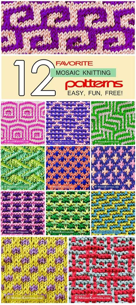 12 favorite mosaic knitting patterns. Beautiful, and very eye-catching! Update 4/2017 Mosaic Knitting Patterns, Slip Stitch Knitting, Colorwork Knitting Patterns, Mosaic Knitting, Intarsia Patterns, Knitting Stitches Tutorial, Colorwork Knitting, Scarf Knitting Patterns, Knit Stitch Patterns