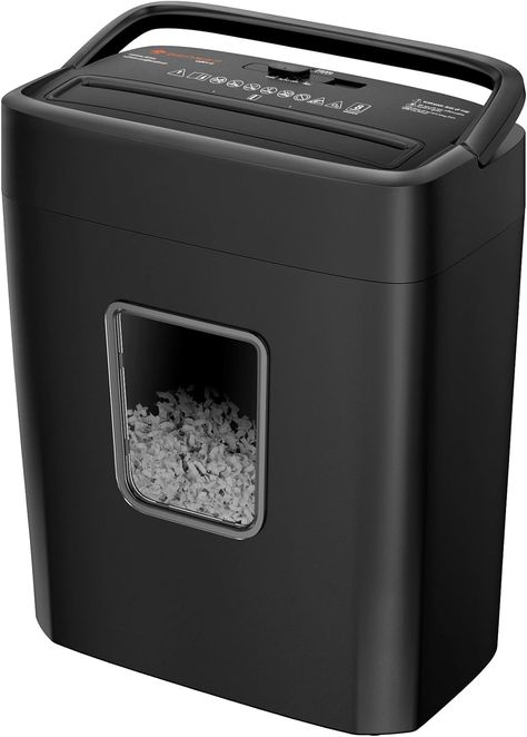 This paper shredder for home can shred 8 sheets of paper at one time，also can shred credit card (one at a time), staple, paper clip or document. This small shredder can continuously shred up to 180 sheets of paper (up to 8 sheets at a time) for 4 minutes. Automatic start and manual reversal to clear paper jams, along with overheat protection. Make the shredder perfect for home use 1-Year warranty for our products. Shredder Machine, Cool Gadgets On Amazon, Clear Paper, Paper Shredder, Desk Essentials, Shredded Paper, Office Essentials, Cut Paper, Small Office