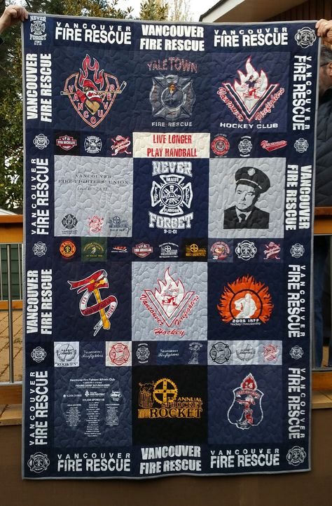 T Shirt Quilts, Firefighter Pictures, Shirt Quilts, T Shirt Quilt, Memory Quilt, Shirt Quilt, Quilting Crafts, Firefighter, Vancouver