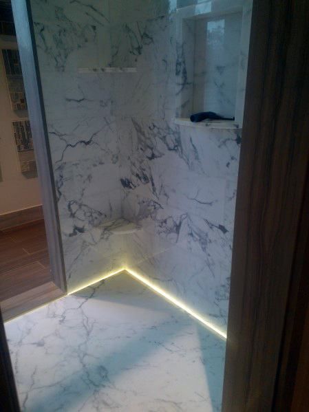 Bathroom Floor Lighting, Led In Shower, Diy Shower Lighting, Shower Lighting Ideas Diy, Led Shower Lighting, Led Lights Shower Aesthetic, Led Lights Bathroom Ideas, Shower Lighting Ideas Ceilings, Shower Backsplash Ideas