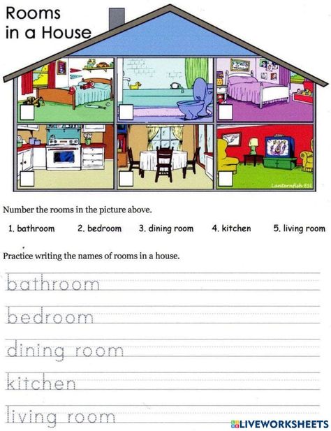 House Worksheet, Rooms In A House, Worksheet For Kids, Learning English For Kids, English Worksheets For Kids, 1st Grade Worksheets, English Lessons For Kids, English Activities, School Worksheets