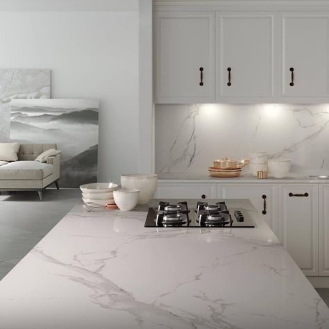 Kitchen or Art Gallery? #Dekton Natura mimics luxurious high-gloss marble with soft grey veining. WOW!!! www.dekton.com #Dekton… Dekton Natura, Ideas Armario, Modern Köksdesign, Durable Countertops, Types Of Countertops, Custom Countertops, Condo Kitchen, Smitten Kitchen, Kitchen Worktop