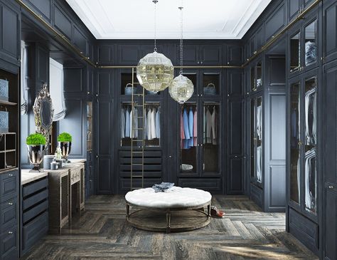 With so much emphasis on sleek modern spaces, it's nice to enjoy a little extravagant inspiration from time to time. The two homes explored below share many fea Interior Art Deco, Arte Art Deco, Dream Closet Design, Walk In Closet Design, Art Deco Interior Design, Closet Decor, Dream Closets, Art Deco Home, Modern Art Deco