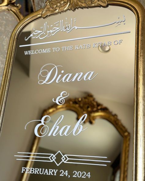 Customized Katb Kitab Welcome Mirror🤍✨ Order now for any upcoming event! DM for special requests. #explore #viral #katbktab #muslimmarriage #custommirror Kateb Kteb Decoration, Katb Ktab Setup, Katib Kitab Decor, Katb Kitab Decoration, Katb Ketab Decorations, Katb Al Kitab, Katib Kitab, Kateb Kitab, Welcome Mirror