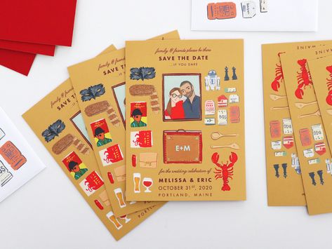 melissa-eric-wes-anderson-inspired-jolly-edition Wedding Invitations Wes Anderson, Wes Anderson Wedding Invitation, Wedding Powerpoint, Jolly Edition, Wes Anderson Wedding, Kids Collage, Polaroid Wedding, Handwritten Wedding, Illustrated Wedding Invitations