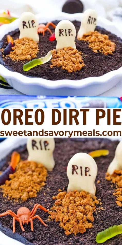 Oreo Dirt Pie is a fun and delicious dessert made with just a handful of ingredients, easy to make with kids, and perfect for Halloween. Dirt Pie Recipe, Oreo Dirt Pie, Halloween Dirt Pudding, Halloween Pies, Halloween Pie, Dirt Pie, Oreo Dirt, Crumble Cookie, Creamy Pie