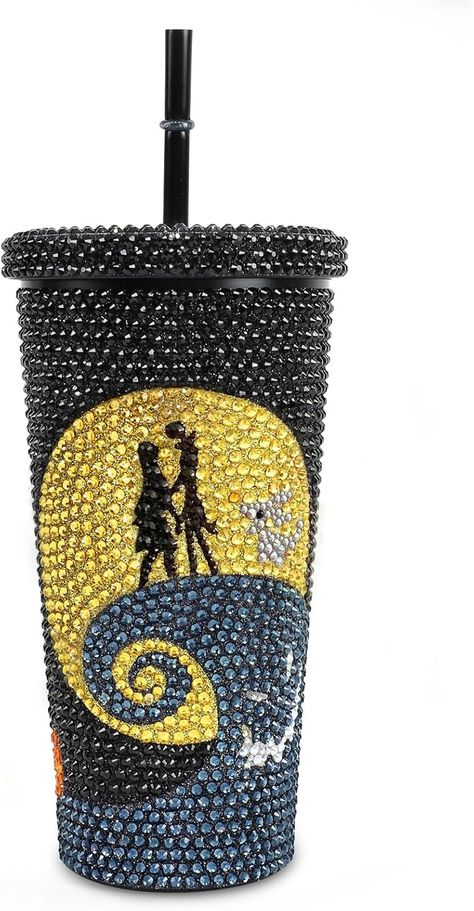 Amazon.com | FunHues Bling Rhinestone Halloween Cup, 20oz Diamond Stainless Steel Insulated Tumbler with Lid and Straw, Glitter Halloween Coffee Water Bottle Mug: Tumblers & Water Glasses Halloween Tumblers, Rhinestone Halloween, Glitter Halloween, Halloween Cups, Cup Designs, Halloween Coffee, Water Glasses, Insulated Tumbler, Cup Design