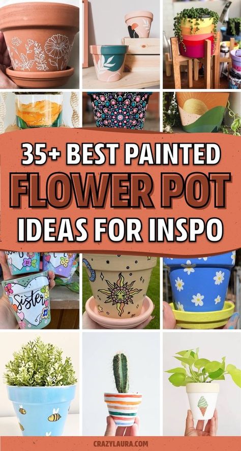 Whether you want to add some decoration to your terracotta pots or you want to transform your planters with a hand painted boho vibe… check out these awesome home DIY painted flower pot ideas for inspiration to make yours perfect! #paintedflowerpot #gardenideas #diy #gardenprojects Decorated Terracotta Pots Ideas, Painted Flower Pots Terra Cotta Mandala, Pots Painting, Flower Pot Ideas, Painted Flower Pot, Pot Craft, Crazy Laura, Clay Dish, Terra Cotta Pot Crafts Diy