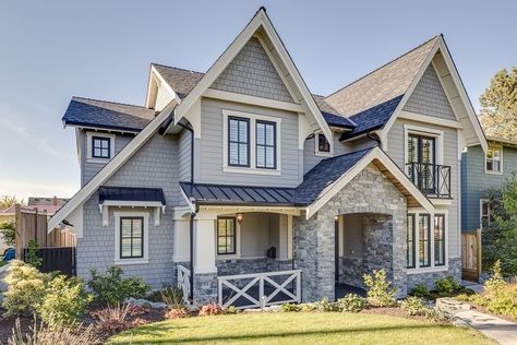 Gray House Exterior, Gray House, New Westminster, Traditional Style Homes, Cottage Exterior, Grey Exterior, Garage Apartment, Grey Houses, Traditional Exterior