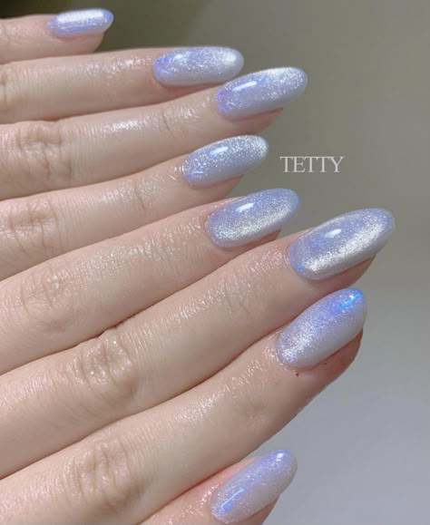 Glitter Light Blue Nails, Glittery Light Blue Nails, Holographic Blue Nails, Glass Blue Nails, Blue Pearlescent Nails, Light Blue Shimmer Nails, Blue Nails Shiny, Blue Icy Nails, Blue Iridescent Nails