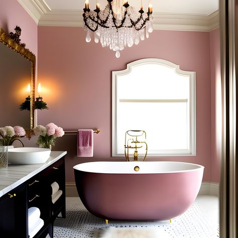 Pink Bathtub, Pink Bathrooms, Unique Bathroom Design, Bathrooms Ideas, Bathroom Artwork, Bathroom Color Schemes, Bathroom Aesthetic, Bathroom Color, Unique Bathroom