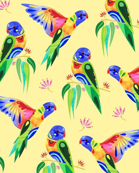 Pete Cromer on Instagram: “A Rainbow Lorikeet pattern for a fun upcoming project. Looking forward to sharing it. 🌈🙌🏻 #rainbowlorikeet #rainbow #pattern #petecromer” Pete Cromer, Rainbow Lorikeet, Parrots Art, Marvel Superhero Posters, Design Market, Australian Birds, Big Design, Bird Artwork, Mural Design