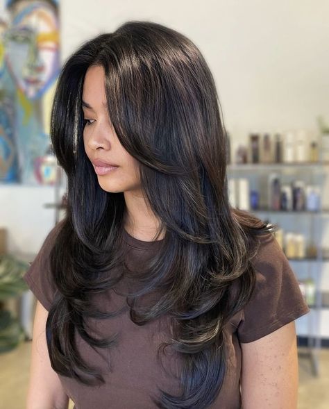 Face Framing Pieces With Long Layers, Butterfly Haircut Thick Hair, Butterfly Haircut Black Hair, Medium Length Hair With Layers Straight Round Faces, Mid Length Hair With Long Layers, Haircuts For Long Hair With Layers, Layered Haircuts For Medium Hair, Hairstyles For Layered Hair, Hair 2024