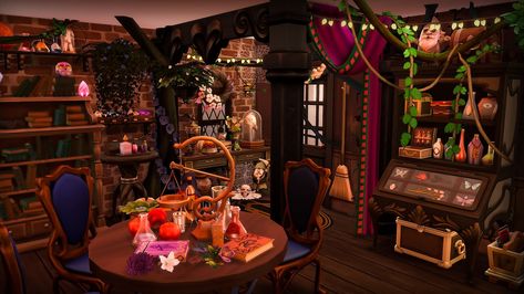 Creepypasta Mansion, Sims Exterior, Witchy Apartment, Fantasy Builds, 4 Witches, Sims Interior, Sims Rooms, Sims Inspiration, Witch Room