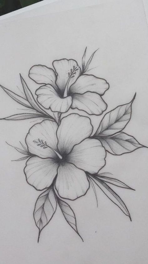 Drawing Of Flowers, Tato Maori, Hibiscus Tattoo, Flower Tattoo Shoulder, Neck Tattoos, Flower Art Drawing, Flower Sketches, Mini Drawings, Flower Tattoo Designs