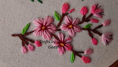 Video tutorial Tree Hand Embroidery, Flowers Sakura, Sakura Branch, Hand Embroidery For Beginners, Dimensional Embroidery, Hand Embroidery Patterns Free, Blossom Branch, Cherry Flower, Cherry Blossom Branch