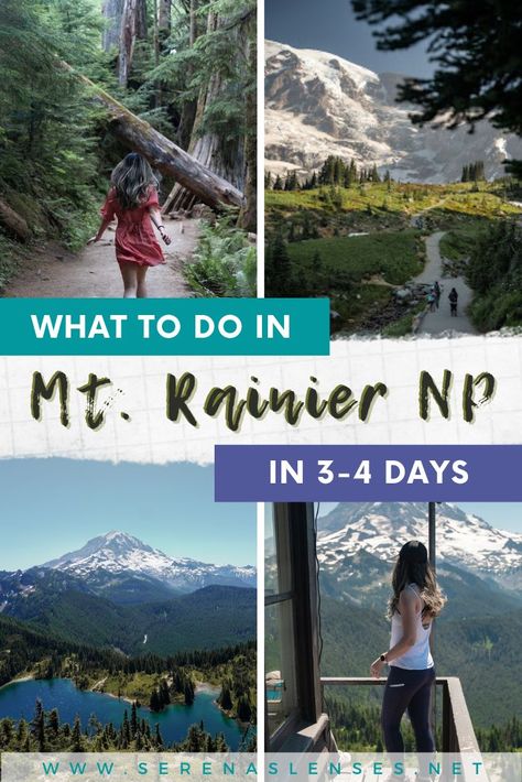 Pinterest Pin: what to do in Mt. Rainier National Park in 3-4 Days Olympic National Park Camping, Seattle Vacation, Washington Vacation, Olympic National Park Washington, Pacific Northwest Travel, Washington State Travel, Vacations In The Us, Mt Rainier National Park, Seattle Travel