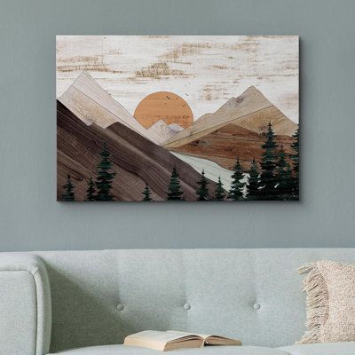 Leather Mountain Art, Wood Wall Art Mountains, Diy Wood Art Wall Decor, Mountains Decor, Mountain Wall Art Wood, Modern Rustic Bedroom, Landscape Farmhouse, Rustic Artwork, Large Wall Art Living Room