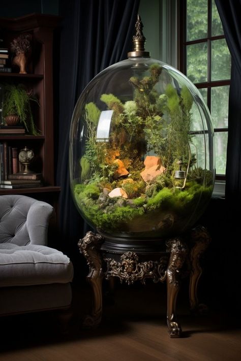 Terrarium Room Ideas, Glass Jar Terrarium Diy, Terrarium Shelves, Large Terrarium Ideas, Fairy Terrarium Ideas, Fantasy Terrarium, Closed Terrarium Ideas, Moss Terrarium Ideas, Terrarium Ideas Unique