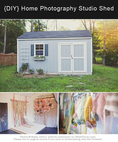 {DIY} Inspiring Home Photography Studio Shed via Maria Johns and iHeartFaces.com Photography Studio Shed, Home Photography Studio, Photography Studio Spaces, Photography Studio Props, Home Photo Studio, Photography Studio Setup, Diy Photography Props, Pc Photo, Home Studio Photography