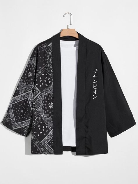 Pola Korset, Japanese Letter, Male Kimono, Mode Kimono, Casual Kimono, Half Sleeve Shirts, Men Stylish Dress, Japanese Streetwear, Mode Masculine