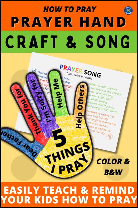 God Made My Hands Craft, Teach Me To Pray Printable, Teaching Preschoolers To Pray, Kindergarten Ccd Lessons, 5 Finger Prayer For Kids Craft, Kids Prayer Board Ideas, Five Finger Prayer For Kids, Praying Hands Craft Preschool, Prayer Rocks For Kids