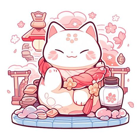 Cute Sticker Illustration, Cute Stickers Printable Kawaii, Stickers Printable Kawaii, Kawaii Cotton Candy, Cute Stickers Printable, Chat Kawaii, Art Mignon, Art Kawaii, Japanese Cat