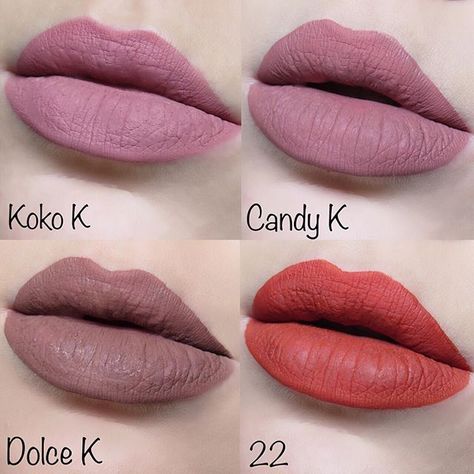 @kyliecosmetics Koko K, Candy K, Dolce K & 22 Liquid-to-Matte formula .. Koko K, Kylie Jenner Lip Kit, Lip Colours, Kylie Jenner Lips, Estilo Kylie Jenner, Kylie Lips, Kylie Lip Kit, Kylie Jenner Lipstick, Kylie Jenner Makeup