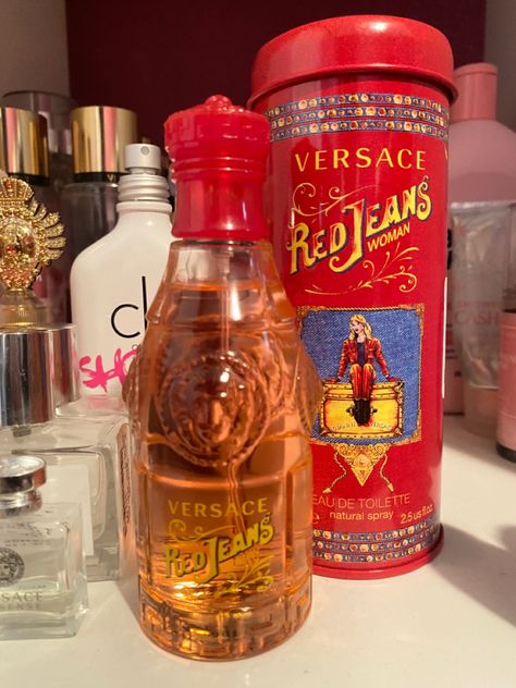 Versace Red Jeans Versace Red Jeans Perfume, Red Jeans Perfume, Perfume Versace Mujer, Perfume Aesthetic, Versace Perfume, Gold Jewellry, Visual Board, Beauty Supply Store, Sephora Beauty