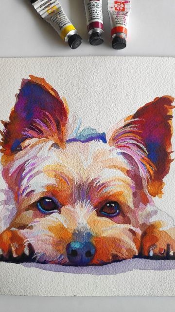 Yorkie Terrier Painting, Yorkie Painting Acrylic, Dog Watercolour Painting, Watercolor Yorkie, Yorkie Artwork, Watercolor Pets, Yorkie Painting, Yorkie Art, Watercolour And Pencil