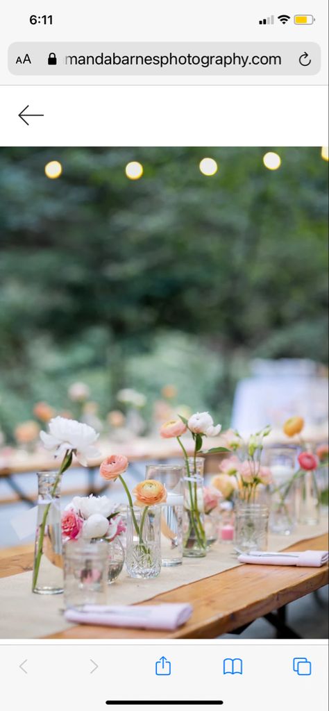 Bud Vase Wedding Long Table, Simple Floral Table Setting, Bud Vases Picnic Table, Bud Vases Wedding Long Table Colorful, Bright Bud Vases Wedding, Simple Spring Wedding Tablescapes, Bud Vases Farm Table, Bright Flowers Wedding Table, Colorful Bud Vases Wedding Centerpiece