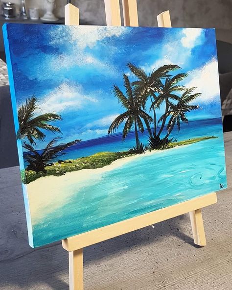 Summer Paintings On Canvas Acrylics, Tropical Ocean Painting, Hawaii Acrylic Painting, Acrylic Painting Canvas Beach, Beach Paintings On Canvas Acrylics, Tropical Canvas Painting, Beach Paintings On Canvas Easy, Tropical Painting Ideas, Beach Acrylic Painting Easy