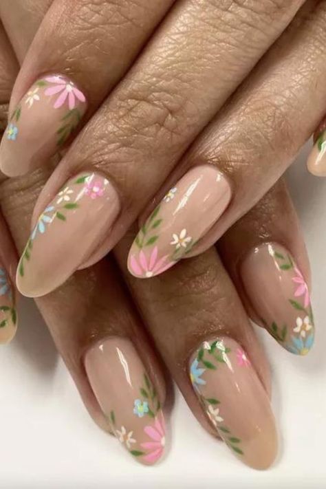 This bordered nail look adds a subtle touch of color to your manicure without covering the whole nail. We love how the playful, cheery accents liven up the otherwise nude set. Nail Design Inspiration, Creative Nails, Nail Manicure, Long Nails, Floral Decor, The Whole, Nail Art Designs, Borders, Manicure