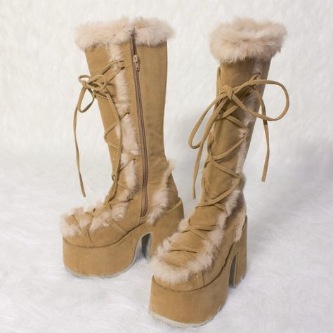 Demonia Camel 311, Below The Knee Boots, Demonia Boots, 90s Sportswear, Funky Shoes, Shoe Inspo, Aesthetic Shoes, Womens Mid Calf Boots, Pretty Shoes