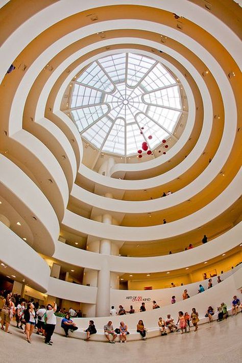 Guggenheim Museum by Frank Lloyd Wright, view of interior ceiling, New York, NY, 1959 #GuggenheimMuseum #Interior #FrankLloydWright Flw Architecture, Kolumba Museum, Kota New York, Magnificent Architecture, Clover Club, Museum Nyc, The Guggenheim Museum, Frank Lloyd Wright Architecture, Ville New York