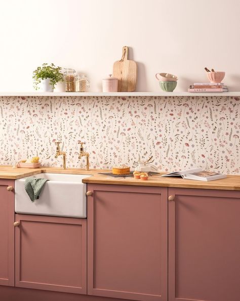 Pink Ceramic Tile, Bathrooms Showers, Large Curtains, Floral Tiles, Large Format Tile, Plain Colour, Kitchen Floor Tile, Pink Kitchen, Kitchen Tile