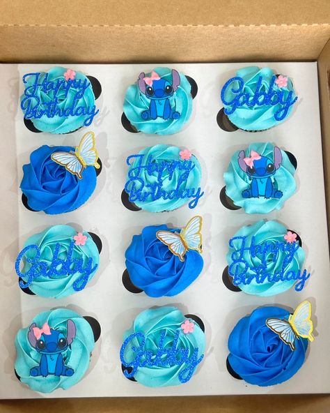 Stitch cupcake toppers Royal blue glitter Stitch edible icing sheet print #cakewarehousett #toppersbycakewarehousett #printedtoppersbycakewarehousett #2024cakewarehousett #goldmirrortoppersbycakewarehousett #flowersbycakewarehousett Lilo Stitch Cupcakes, Lilo And Stitch Cupcakes Ideas, Stitch Sheet Cake, Stitch Cupcake Cake, Stitch Cupcakes Ideas, Lilo And Stitch Cupcakes, Stitch Cupcakes, Stitch Bday, Lilo And Stitch Cake