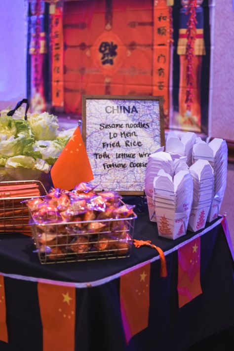 Food Around The World Party, Around The World Themed Party, Travel Themed Party Food, International Theme Party Ideas, Travel Theme Food Ideas, Travel Theme Birthday Party Adult, Around The World Birthday Theme, Around The World Centerpieces, Around The World Dinner Party