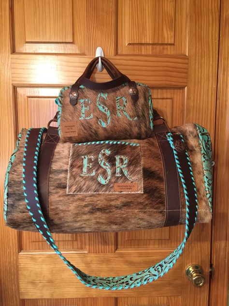 Western Bags Purses, Custom Leather Bag, Western Bag, Cowgirl Accessories, Leather Duffel Bag, Western Purses, Western Accessories, Leather Duffel, Cowhide Bag