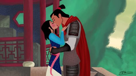 Mulan kiss - this should've happened at the end of the movie! Mulan And Shang, Mulan Ii, Li Shang, Disney Ships, Mulan Disney, Disney Nerd, Disney Couples, Pinturas Disney, Disney Princess Art