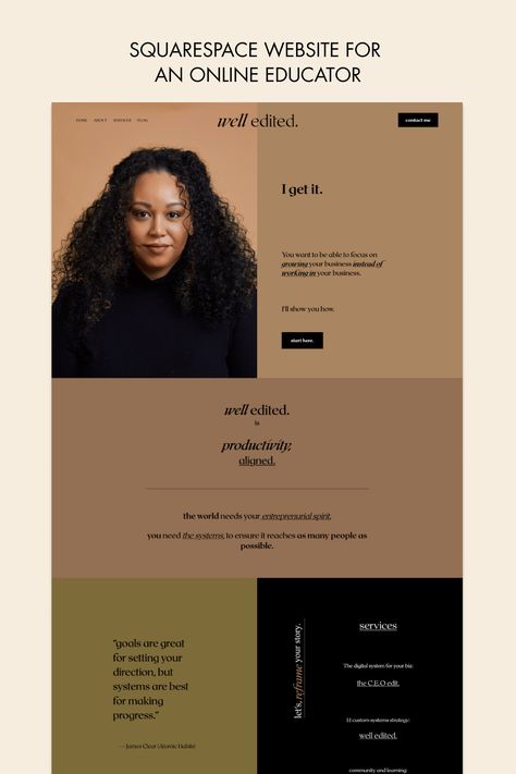 Space Websites, Web Design Portfolio Website, Capricorn Vibes, Blog Landing Page, Squarespace Blog Design, Design Portfolio Website, Squarespace Layout, Squarespace Template Design, Squarespace Photography Website