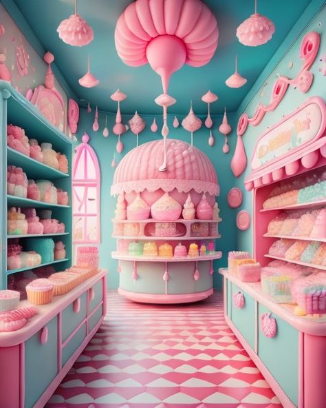 Candy Shop Aesthetic, Candy Store Design, Candy Room, Candy Kitchen, Milkshake Bar, Rabbit Cake, Vegan Candies, Dessert Station, Window Display Design