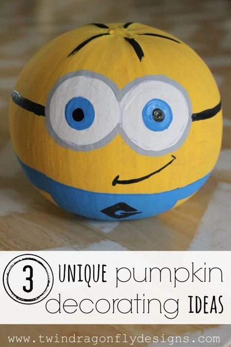 Unique Pumpkin Decorating Ideas Unique Pumpkin Decorating Ideas, Unique Pumpkin Decorating, Cute Painted Pumpkin Ideas, Minion Pumpkin, Pumpkin Decorating Ideas, Creative Pumpkin Painting, No Carve Pumpkin Decorating, Pumpkin Painting Ideas, Pumpkin Carving Ideas