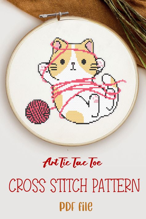 Cat Cross Stitch Pattern Free, Perler Animals, Kitten Embroidery, Anime Cross Stitch, Cross Stitch Cat, Embroider Ideas, Kitten Playing, Animal Cross Stitch, Tiny Cross Stitch