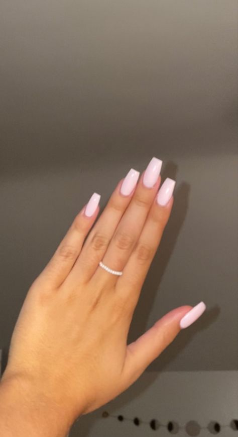 Soft Pink Nails Coffin, Light Pink Acrilyc Nails, Plain Colour Nails Summer, Clean Set Nails, Really Light Pink Nails, Acrylic Nails Full Color, Simple Nail Inspo Square Medium, Solid Light Pink Nails, Coffin Plain Nails