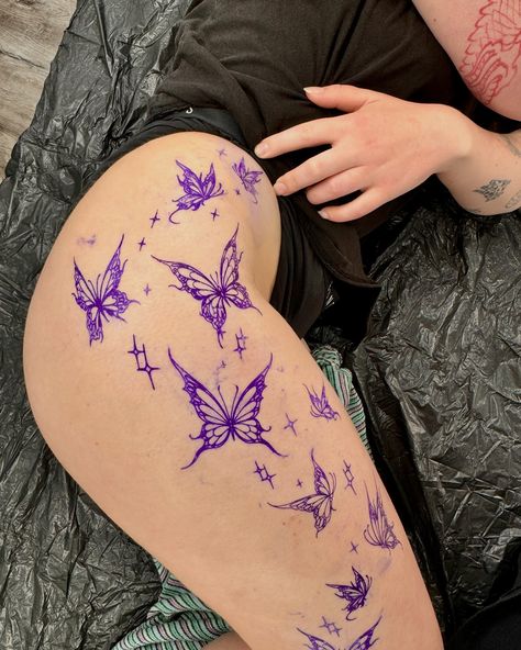 Some pics of this tattoo I love so much 💞🦋💞🦋💞💞🦋 #butterflytattoo #butterflytattoos Butterfly Tattoo, Tattoo Art, I Love, Purple, Bodypainting