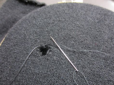 How to patch a hole in knits. Moth Holes In Clothes, Mending Clothes, Sewing Machine Basics, Make Do And Mend, Visible Mending, Repair Clothes, Knitting Techniques, Sewing For Beginners, Sewing Basics