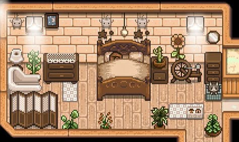 Stardew Valley Aesthetic House, Stardew Valley House Interior Bedroom, Stardew Valley House Interior Aesthetic, Stardew Valley Nursery, Stardew Valley Bedroom Ideas, Stardew Bedroom, Stardew Valley Bedroom Design, Stardew Valley House Interior No Mods, Stardew Valley Home Interior